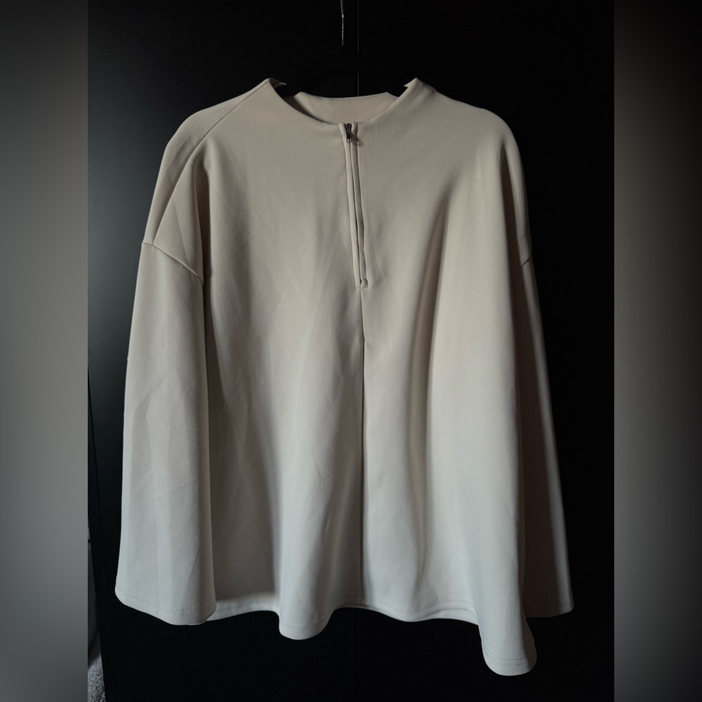 Cream Quarter Zip Up Long Sleeve Top - Women XL